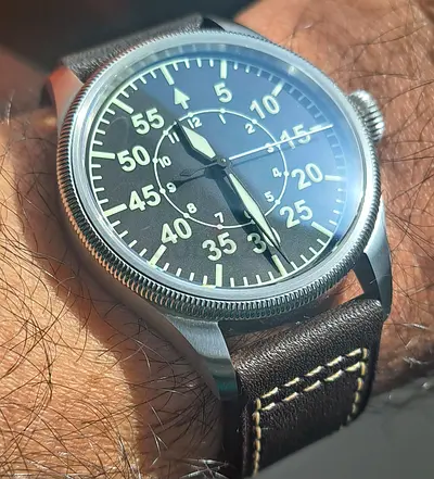 San Martin Pilot-style men's wristwatch with leather strap - used