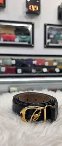 Black patent leather belt with gold buckle - gently used