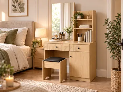 Modern Oak Dressing Table with Mirror – Bedroom Vanity Table For Home