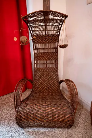 Vintage Wicker/Rattan Statement Lounge Chair with High Back