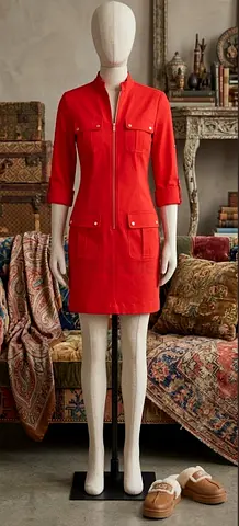 Authentic Michael Kors Red Zip-Up Dress S/M