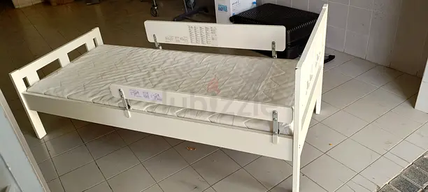 White Wooden Toddler Bed with Mattress - Good Condition