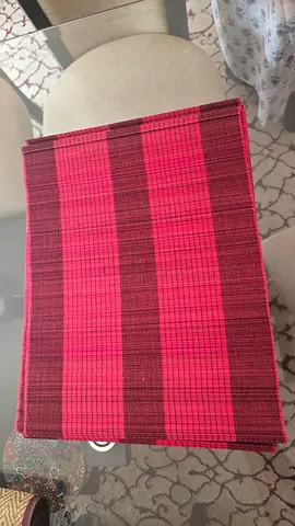Set of 6 woven red striped table placemats (single shown)