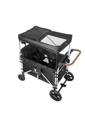 Fuxlife by Fuxtec Foldable 4-Seater Handcart | Black Family Wagon with UPF 50+ Canopy,