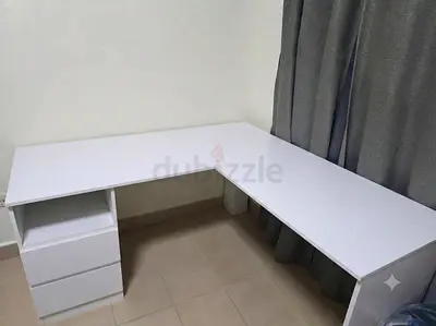 White L-shaped Corner Desk with 3 Drawers - Good Condition