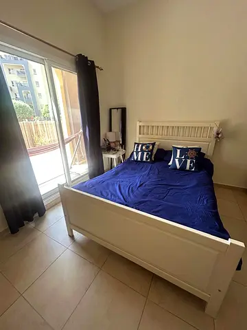 White Wooden Double Bed Frame in Good Condition, Includes Mattress