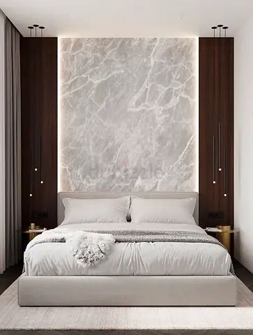 Minimalist king bed with upholstered frame