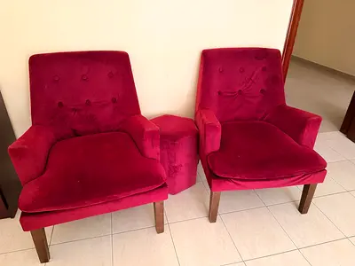 Danube Home Velvet Armchairs Set of 2 + Ottoman | Burgundy | Al Ain