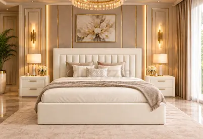 Brand new Queen bed upholstered bed frame with storage bed- cream, modern Queen size bed