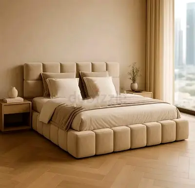 Modern Design King Size Luxury Fabric Bed with Spring Mattress