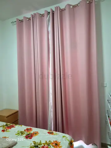 Light pink blackout curtains with eyelet rings - set of panels. The white is free
