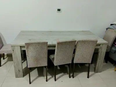 Modern Grey Wood Finish Dining Set with Fabric Chairs