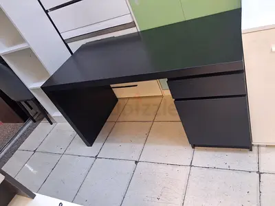 Black Wooden Office Desk with Drawers - Good Condition