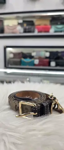 Pre-owned designer logo leather belt with gold buckle - small