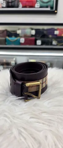 Brown leather belt with gold-tone buckle - gently used