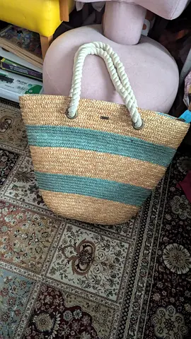 Striped Straw Tote Bag with Rope Handles