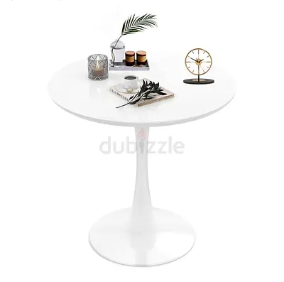 White Round Tulip Side Table - Modern Pedestal Design