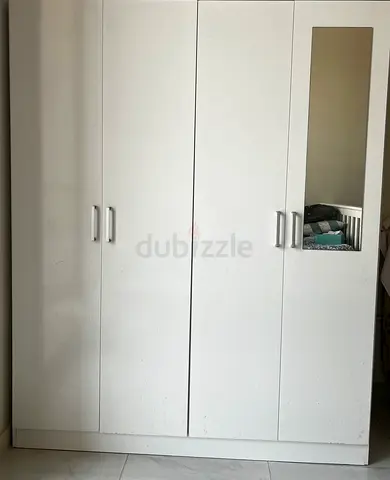 White 4-Door Wardrobe with Mirror - Good Condition