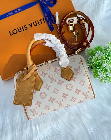 Louis Vuitton Mini Speedy Monogram Canvas Crossbody Bag - Beige/Pink