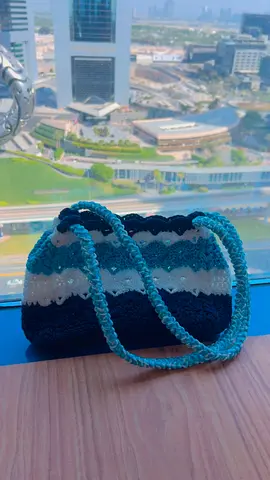 Handmade Crochet Shoulder Bag - Teal & Navy Stripes