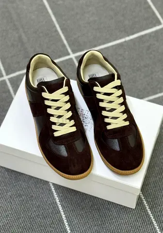 Dark Brown Suede Casual Sneakers with Cream Laces - Size Available