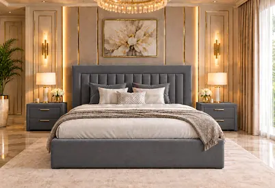 Brand new Queen size bed upholstered bed with padded headboard storage bed- gray queen bed modern
