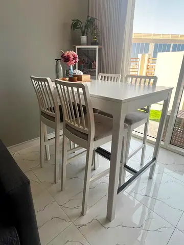 White 4-Seater Dining Table with High Chairs (2,295 Brand New Price)