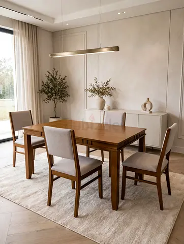 Solid Wood Dining Table with 4 Upholstered Chairs - Light Oak