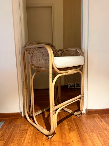 Rattan Design Tall Chair, Stool with Cushion - Natural Finish