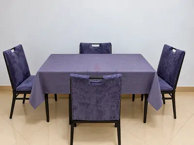 Adjustable length Dining table cover set (purple) on 4 dining chairs - used