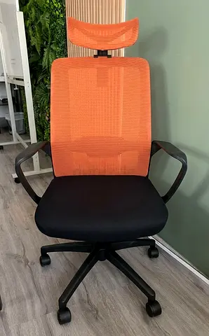 Ergonomic Orange Mesh Office Chair with Headrest - Good Condition