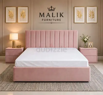 Brand New Blush Pink Upholstered Queen Bed with Headboard and Base