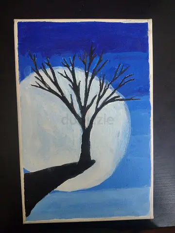 Original Acrylic Moonlight Tree Painting on Canvas