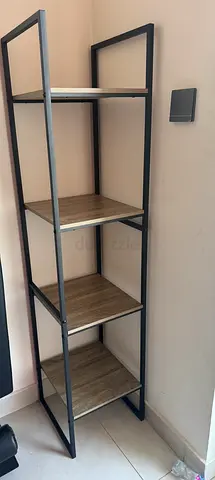 Tall 4-Tier Industrial Metal & Wood Shelf Unit - Good Condition