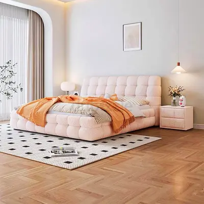 Modern tufted upholstered king bed with padded headboard included spring topper mattress 28 cm