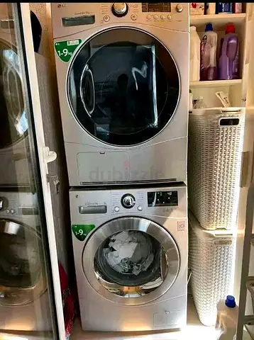 LG 9+9kg Front Load Washer and Dryer (Silver) - Good Condition