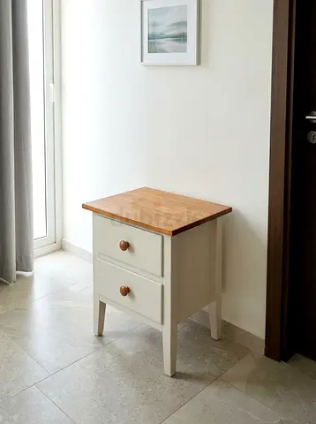 Two Drawer Wooden Top Nightstand