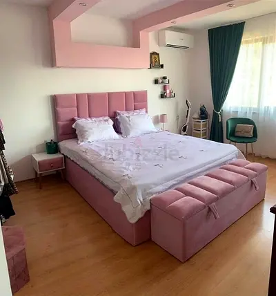 Queen upholstered bed frame with headboard