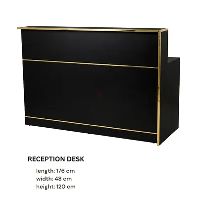 Black Reception Desk with Gold Trim