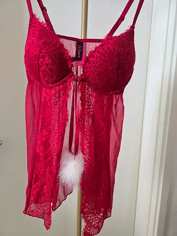 La Senza Red Lace Babydoll Nightwear with Feather Size S
