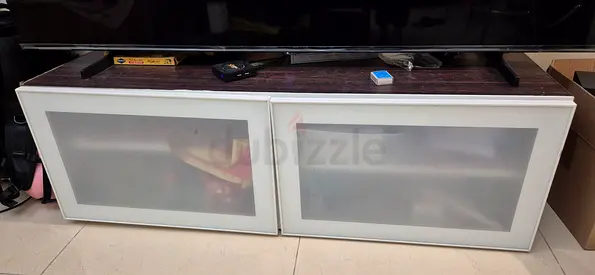 Low TV Entertainment Unit with Frosted Glass Doors - White