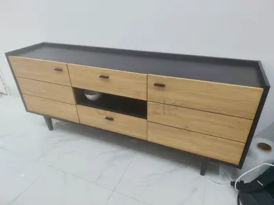 Modern Industrial Sideboard / Buffet Cabinet - Black & Natural Oak Wood Finish