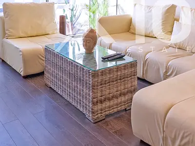 Glass Top Rattan Coffee Table - Natural Grey