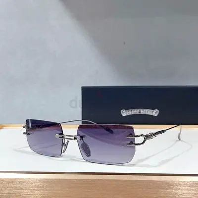 Rimless rectangular sunglasses with purple tint