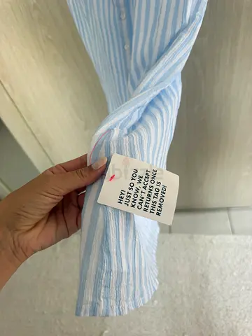 Light blue & white striped button-up dress - new with tags