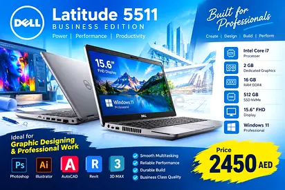 Dell Latitude 5511 | Core i7, 16GB RAM, 512GB SSD, 15.6" FHD - AED 2450