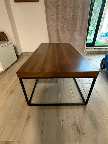 Solid Wood Top Coffee Table with Black Metal Frame - Good Condition like new