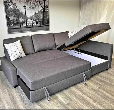 Grey L-shaped Sofa Bed with Storage - Good Condition