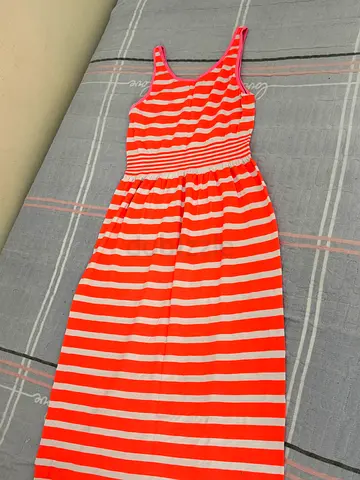 vibrant orange and white striped maxi dress