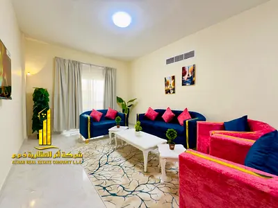 Luxury apartment, second occupancy, one bedroom, living room with open balcony. Ajman, Al Nuaimiya.